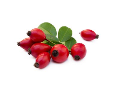 Olgun gül kalçası beyaz arkaplanda izole