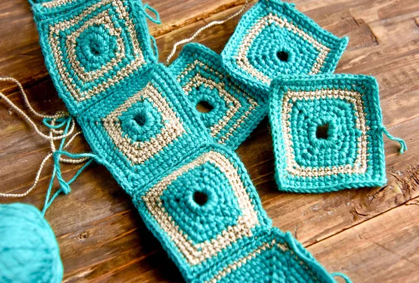 Crochet Travail Dans Nombreuses Couleurs Avec Aiguille Crochet — Photo