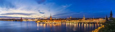 Stockholm günbatımı Panoraması. Stokholm İsveç'in tarihi kent mimarisi.
