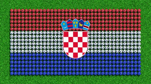 Fahne Von Kroatien Aus Fußballbällen Auf Dem Rasenplatz Darstellung — Stockfoto