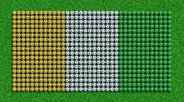 Flag of Ivory Coast from soccer balls on grass field. 3D render.
