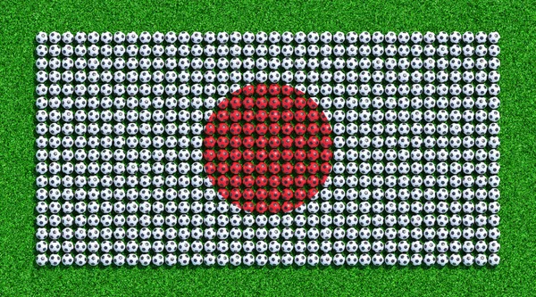 Flaga Japonii Piłki Pole Trawa Renderowania — Zdjęcie stockowe