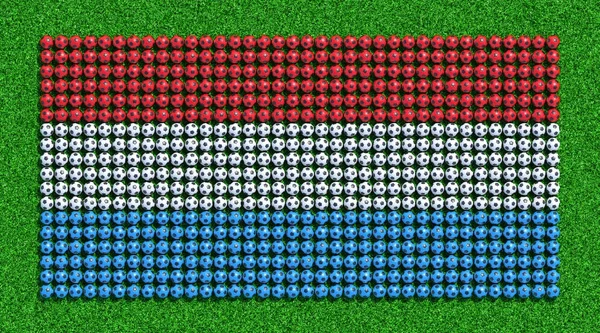 Luxemburg Zászlaja Futball Labdák Füves Területen Render Stock Fotó