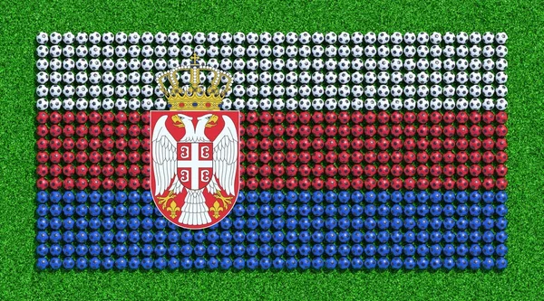 Bandera Serbia Pelotas Fútbol Campo Hierba Renderizado — Foto de Stock