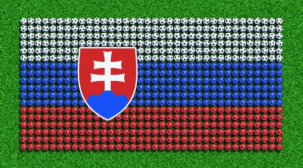 Flagge Der Slowakei Aus Fußballbällen Auf Dem Rasenplatz Darstellung — Stockfoto