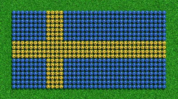 Svédország Zászlaja Futball Labdák Füves Területen Render Jogdíjmentes Stock Képek