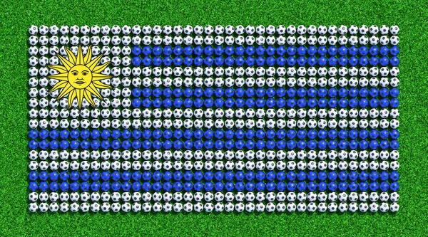 Uruguay Zászlaja Futball Labdák Füves Területen Render Stock Kép