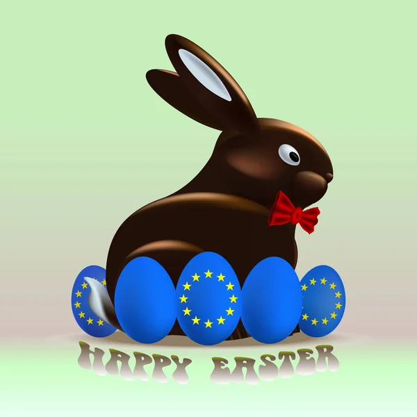 Çikolata Paskalya tavşan yumurta Avrupa Birliği bayrağı ile mavi çevrili.