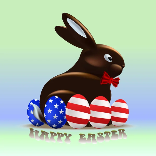 Çikolata Paskalya tavşan yumurta Amerika bayrağı ile çevrili.