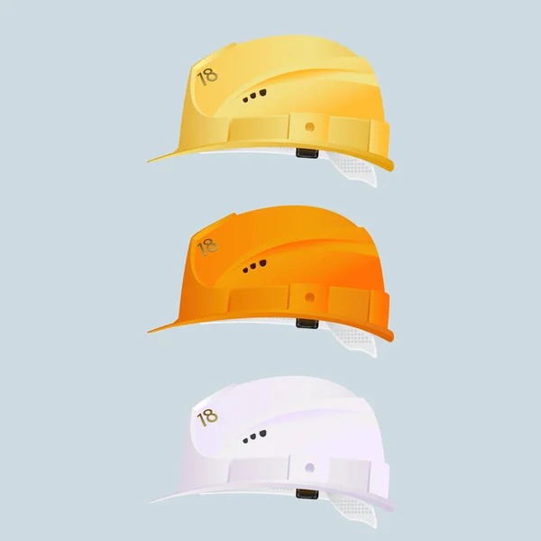 Casco per i lavoratori. Diversi colori: giallo, arancione, bianco . — Vettoriale Stock