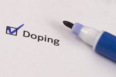 Anket, anket. Yazıt ile işaretli kutu Doping ve mavi marker