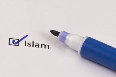 Anket, anket. Kontrol kutusunu yazıt Islam ile ve mavi marker