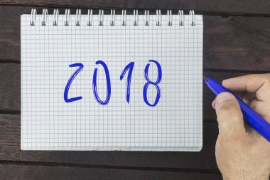 Erkek el 2018 yıl not etmek üstünde yazıyor