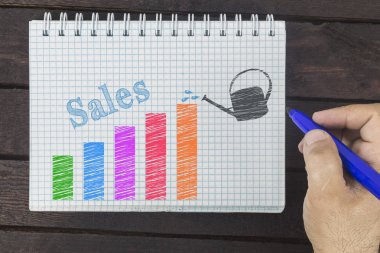 Satış büyüme grafiği. iş adamı satış grafiği çizim