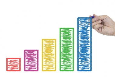 çizim iş grafik grafik büyüme simgeleyen beyaz tahta üzerinde el