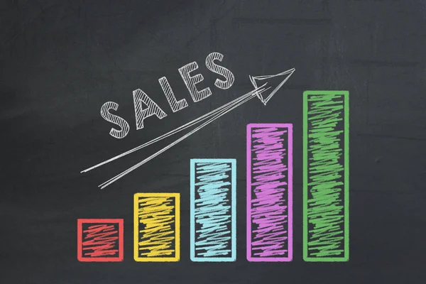带有箭头的彩色商业图表, 显示销售速率的增长 — 图库照片