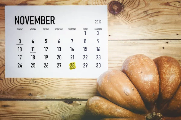 Listopad 2019 kalendarz miesięczny — Zdjęcie stockowe