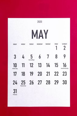 Mayıs 2020 Tatil takvimi
