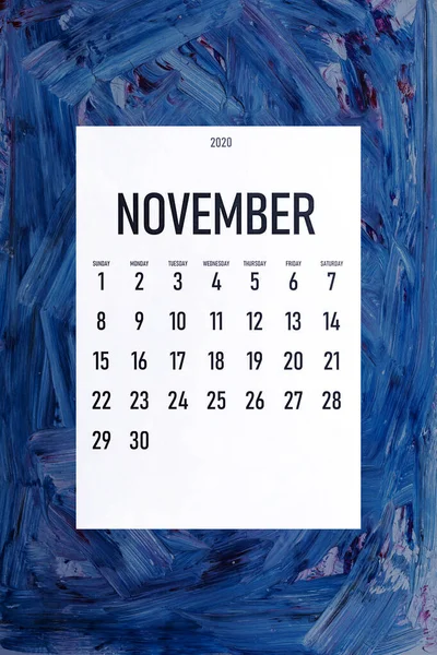 Novembro 2020 calendário simples na moda clássica cor azul — Fotografia de Stock