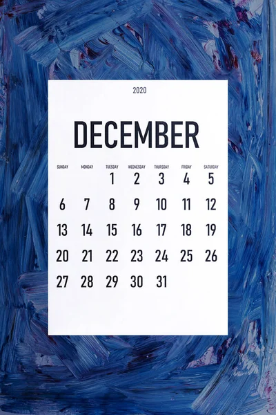 Dezembro 2020 calendário simples na moda clássica cor azul — Fotografia de Stock