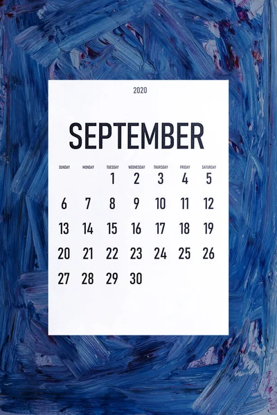 Setembro 2020 calendário simples na moda clássica cor azul — Fotografia de Stock