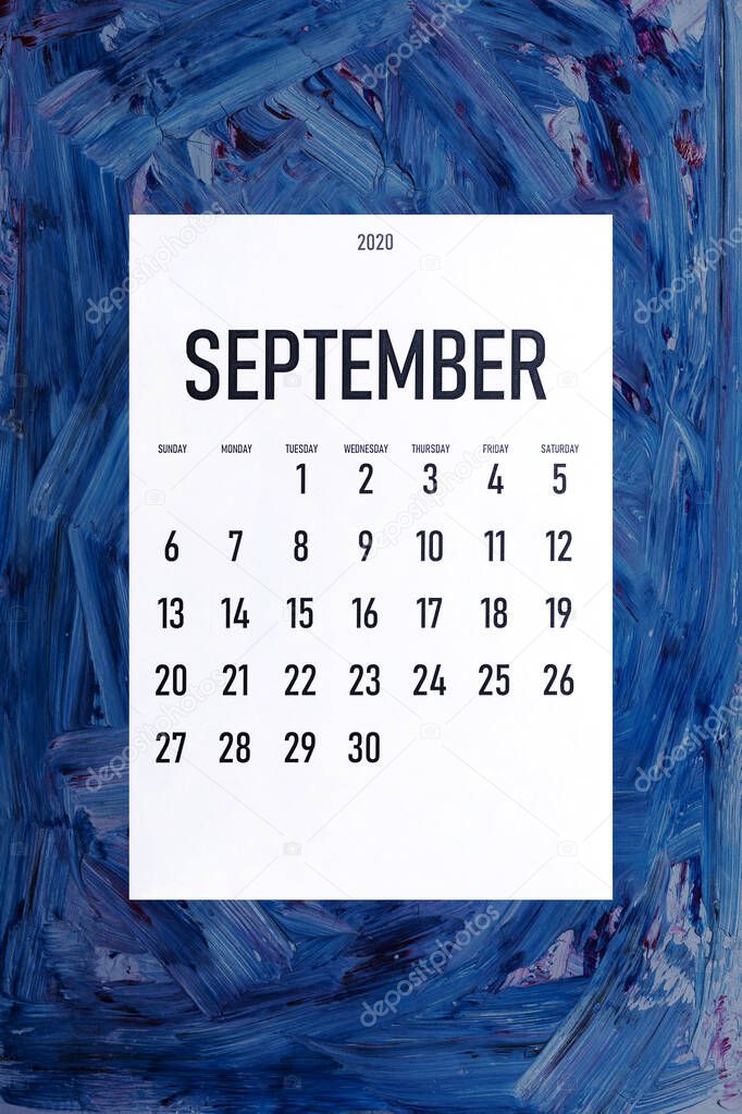 September 2020 simple calendar on trendy classic blue color