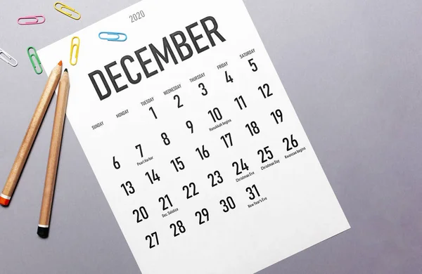 December 2020 simple calendar — Stok fotoğraf