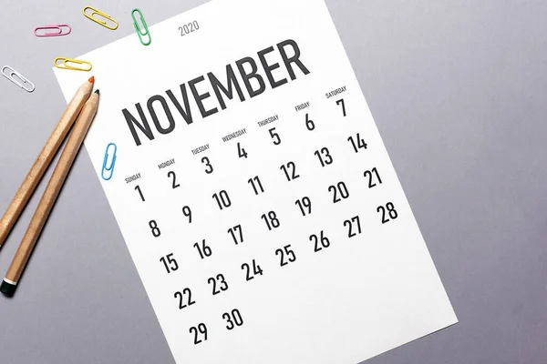 Novembro 2020 calendário simples — Fotografia de Stock