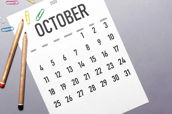 October 2020 simple calendar — 图库照片