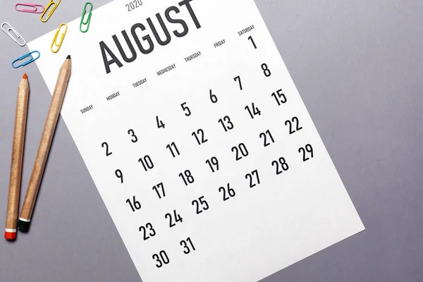 August 2020 simple calendar — 图库照片
