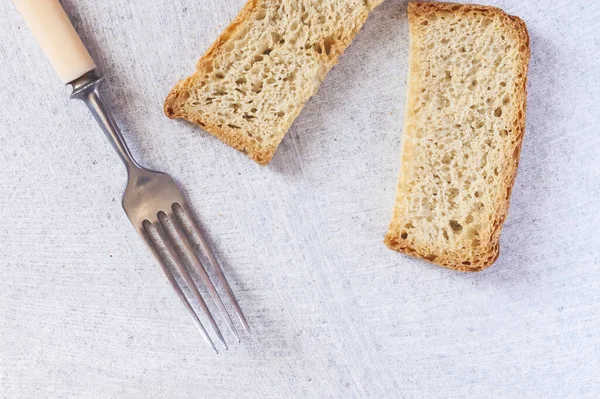 Roti Diet Lezat Dengan Garpu Latar Belakang Batu Makanan Sehat — Stok Foto
