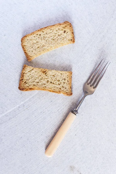 Mermer Zemin Çatallı Lezzetli Diyet Ekmeği Sağlıklı Yiyecekler Üst Manzara — Stok fotoğraf