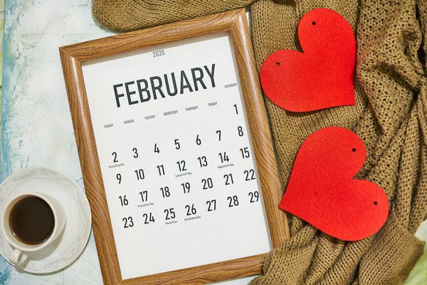 Vista Cima Para Calendário Mensal Fevereiro — Fotografia de Stock