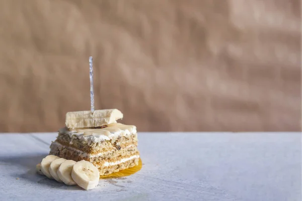 Pastel Crema Pastelera Con Plátano Mármol — Foto de Stock