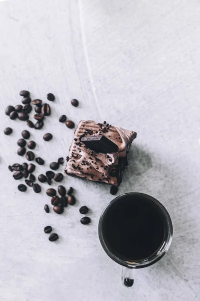 Sıcak Kahve Tatlı Kek Çikolatalı Tart Tatlı Arka Planda Pasta — Stok fotoğraf