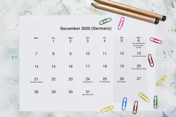 Monatskalender Dezembro 2020 Tradução Calendário Mensal Dezembro 2020 Livro Dezembro — Fotografia de Stock