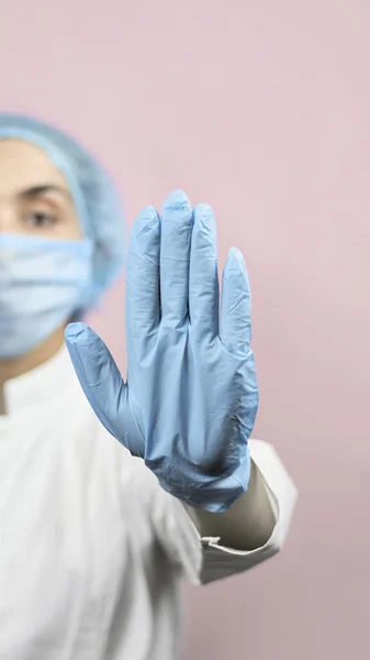 Рука Епідеміолога Жестинг Stop Знак Руки Нова Концепція Коронавірусу Або — стокове фото