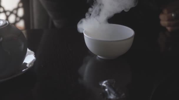 Young Middle Eastern Man Smoking Hookah Bar Male Blowing Smoke — Stock Video