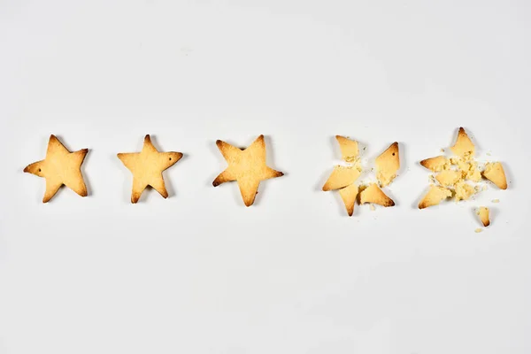 Tre Stjärnor Rankade Bakade Star Shape Cookies Granska Feedback För — Stockfoto