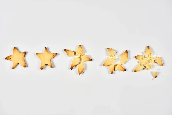 Två Stjärnor Rankade Bakade Star Shape Cookies Granska Feedback För — Stockfoto