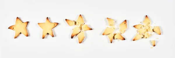 Två Stjärnor Rankade Bakade Star Shape Cookies Granska Feedback För — Stockfoto