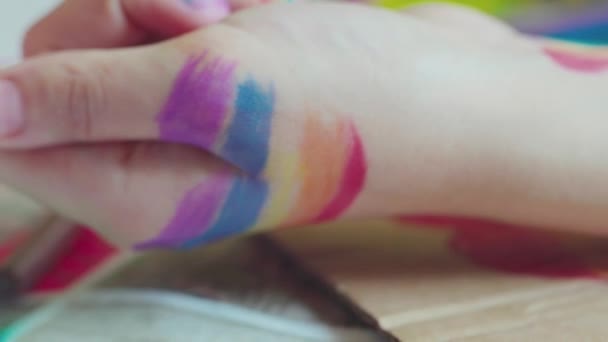 Pride Day Female Drawing Rainbow Flag Her Nails Lgbtq Style — Stock Video