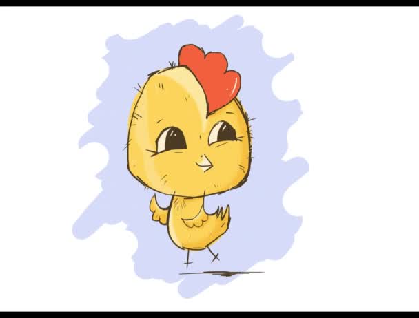 Cute Yellow Cartoon Drawn Chicken — Stock Video