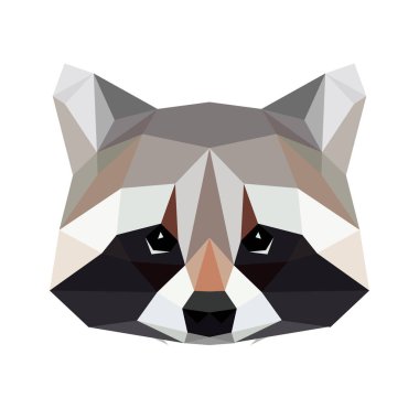 Beyaz üzerinde izole edilmiş çokgen rakun vektörü. 