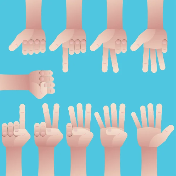 Ensemble de mains comptant de zéro à neuf — Image vectorielle