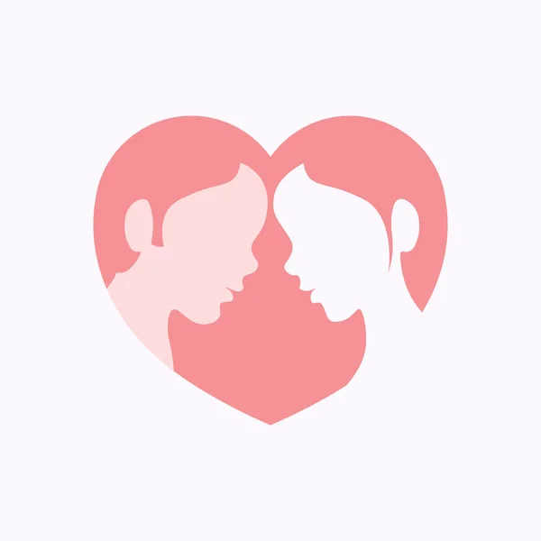 Pareja caras en silueta en forma de corazón — Vector de stock