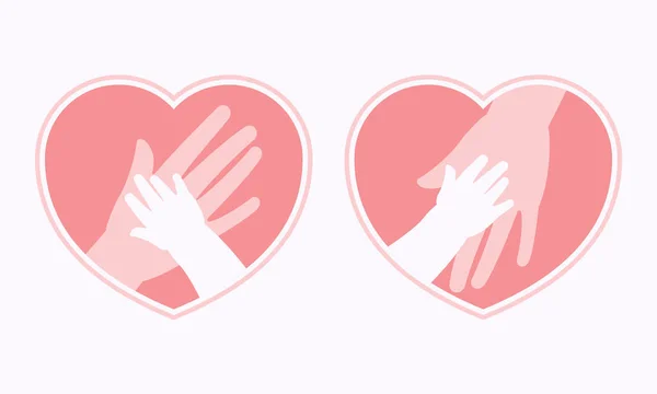Matka trzyma rękę dziecka w symbol w kształcie serca — Wektor stockowy