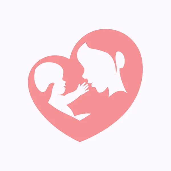 Mother holding little baby in heart shaped silhouette — Stock Vector