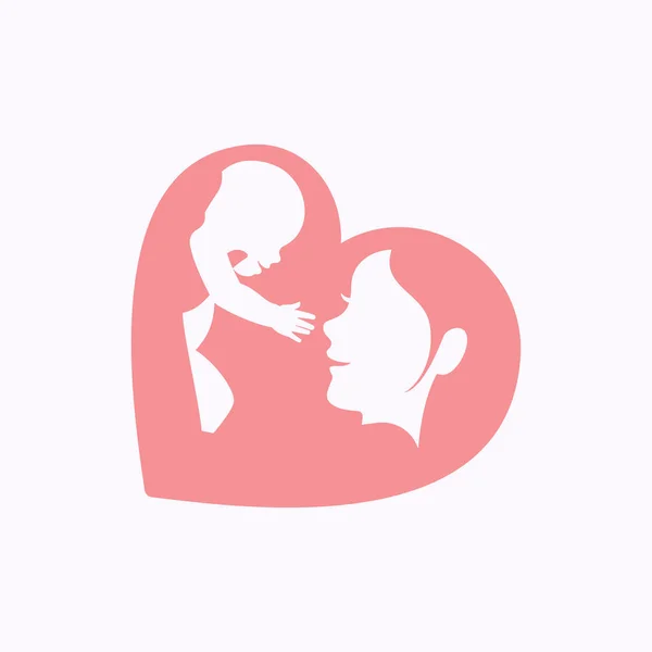 Μητέρα ανατροφή ενός μωρού σε σχήμα καρδιάς σιλουέτα — Διανυσματικό Αρχείο