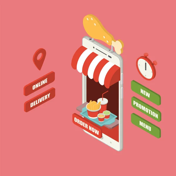 Isometric kızarmış tavuk mobil teslimatı
